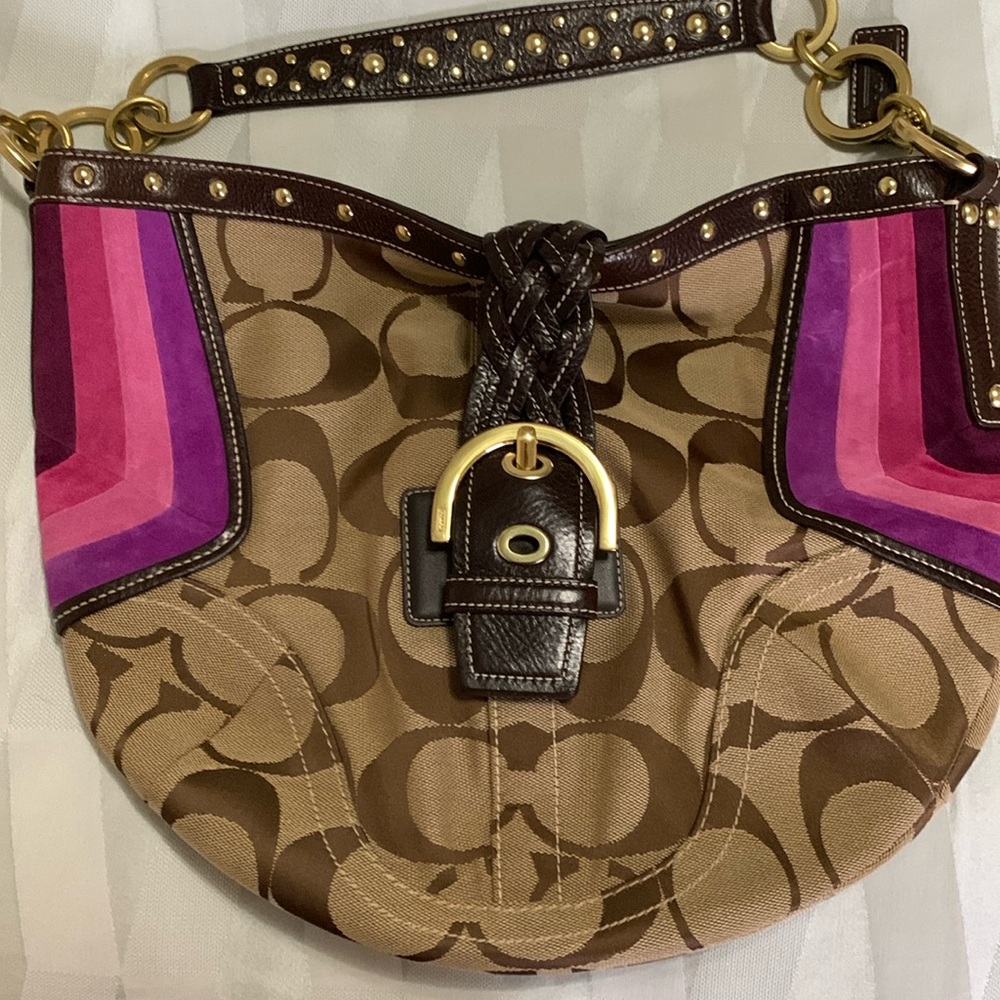 NWOT Vintage/Collector's Coach Signature Suede Studded Shoulder Bag